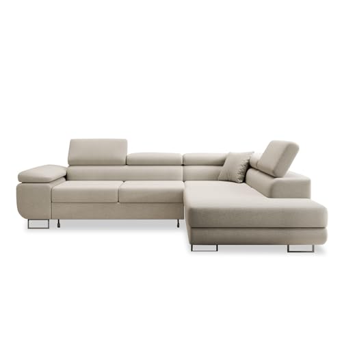 INTENSE DECO Canapé d'angle Droit Convertible Marius Tissu Beige
