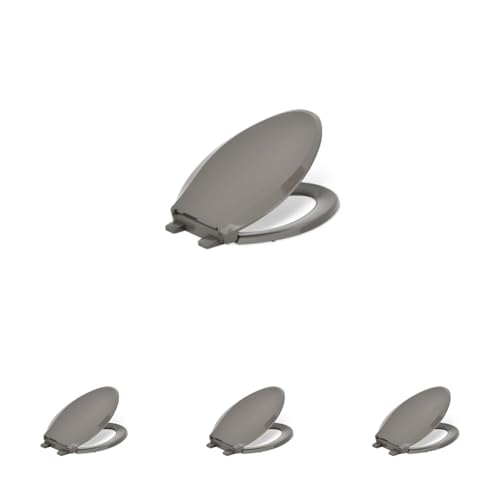 Image of KOHLER 4636-RL-K4 Cachet ReadyLatch Elongated Toilet Seat Slow Close, Soft Close Toilet Seat Quiet Lid, Contoured Grip-Tight Bumpers Installation Hardware, Apartment Essentials, Cashmere (Pack of 4)