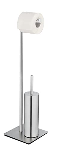WENKO Kit d'accessoires pour WC sur Pied Recco, Porte-Brosse WC et Distributeur Papier Toilette en INOX satiné sur Plaque Lourde d'une Bonne stabilité,...