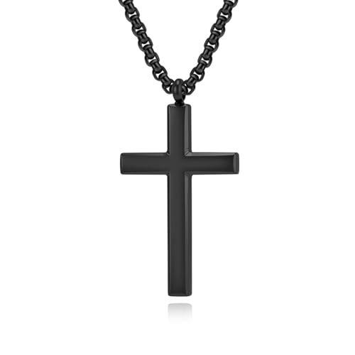 Collier croix pour homme acier inoxydable noir chaîne 60cm