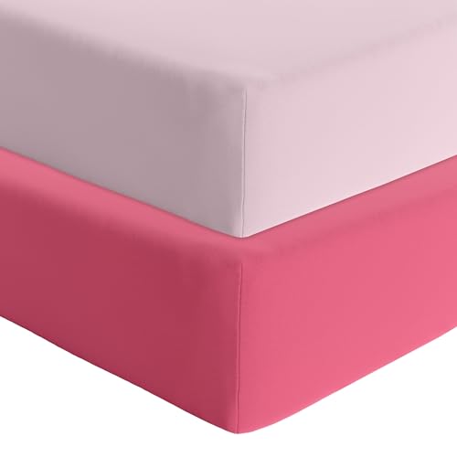 Image of Featherhead™ 2-Pack Fitted Crib Sheets - 100% Cotton - 52" x 28" x 9" for Standard Crib and Toddler Mattress (Percale Pink)