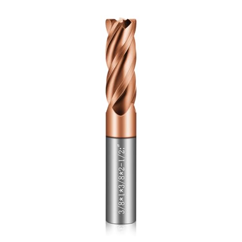 Image of 3 /8 inch Carbide End Mills - 4 Flute Square End Mill with AlTiN Coating, HRC 55 Deg, 4T Tungsten Milling Bits for Stainless Steel, Hardened Steel, Cast Iron, Copper, Alloys & More
