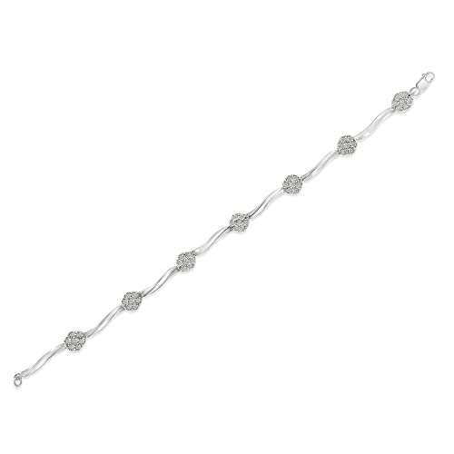 Original Classics .925 Sterling Silver 1.0 Cttw Miracle-Set Diamond 7 Stone Floral Cluster Link Bracelet (I-J Color, I3 Clarity) -7" #TOP5