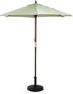 VonHaus Parasol 2M  Wooden Parasol Umbrella for Outdoor, Garden, Patio  Sun Shade Canopy with UV30+ Protection, Wood Frame  Sage Green