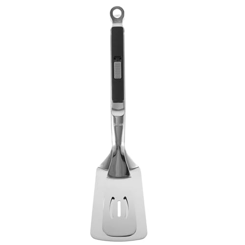 Tofficu Espátula y Pinzas de Cocina Multifuncional de Acero Inoxidable, 1 Pieza, Color Negro, Hebilla de Bloqueo, para Freír Pescado, Voltear Panqueques y Filetes, Utensilio Práctico