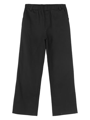 YEAHDOR Kids Boys Plain Pull on Dress Pants School Uniform Pants Formal Suit Trousers Elastic Waistband Straight Pants