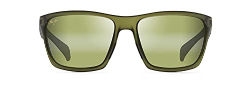 Maui Jim Men's Makoa Polarized Wrap Sunglasses, Matte Translucent Khaki Green/Maui HT™, Medium