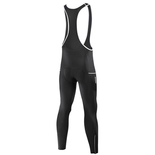 Santic Calça masculina de ciclismo de inverno acolchoada 4D térmica para clima frio com zíper, Preto