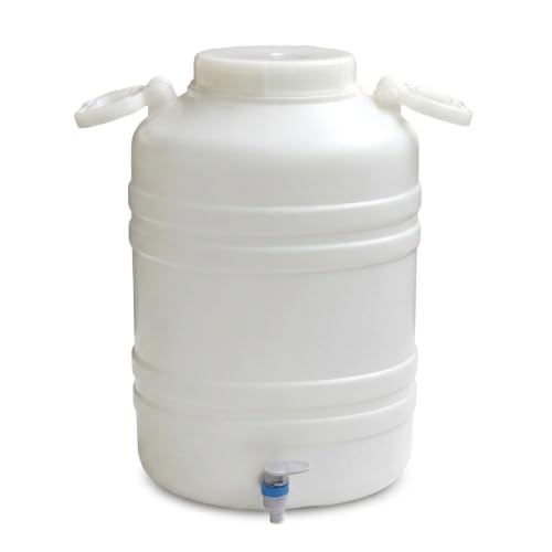 Image of NAKSHATHRA Water Dispenser with Tap, Plastic Water Storage Drum, Open Top with Lid, Ideal for Home, Kitchen & Office, Food Grade HDPE Material, UV-Stabilized - 30 litres (White)