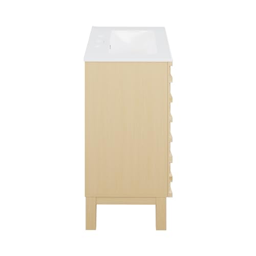 Image of Swiss Madison Cascade 24 in. Natural Oak Bathroom Vanity with White, 3-Hole Ceramic Sink Top
