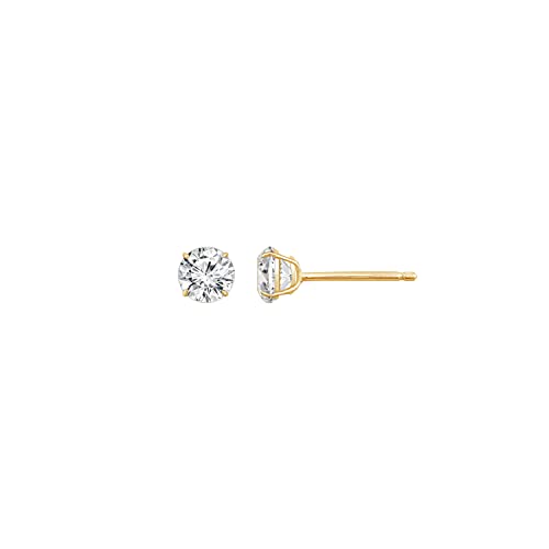 10K or 14K Real Solid Gold Stud Earrings for Women | White or Yellow Gold Round Cut Solitaire Studs | 0.5 to 4 Carat Cubic Zirconia CZ Simulated Diamond