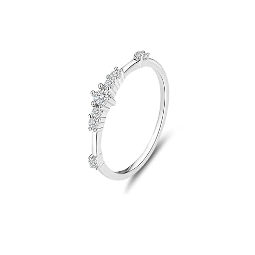 Promise Anillo para mujer, anillos para mujer, delicado diamante redondo de 14 quilates, oro blanco, talla 54 (17,2)