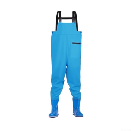 Vadeadores impermeables para niños con botas para pesca y uso al aire libre, pantalones de lluvia diseñados para protección en zonas húmedas (26/27 azul)