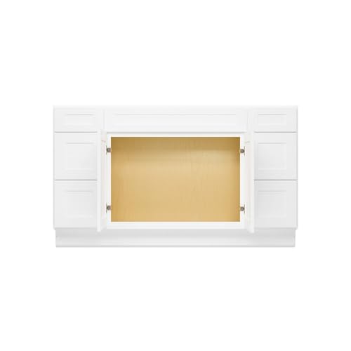 Image of Furinno Shaker Two Drawer Stack Bath Vanity Cabinet Without Top, Ready to Assemble, 21 D x 60 W x 34.5 H, White