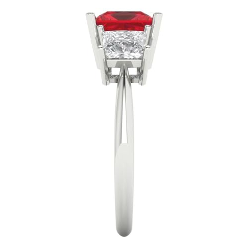 Clara Pucci 2.5 CT Princess Cut Simulated Ruby Ring for Women in 14K White Gold, 3 Stone Proposal Wedding Anniversary Designer Bridal Ring, Womens Solid Gold Ring3