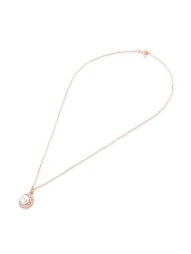 Women's Dazzling Cubic Zirconia & Pearl Brass Pendant With Chain