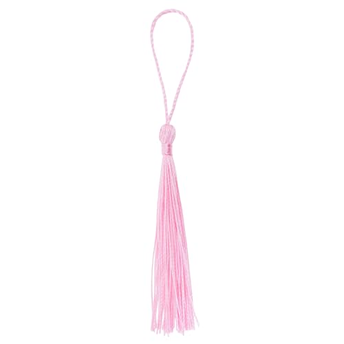Image of Mandala Crafts Small Light Pink Bookmark Tassels - 100 Bulk Silky Mini Craft Tassels with Loops for Bookmarks, Jewelry Making, Graduation Decorations, and Keychains