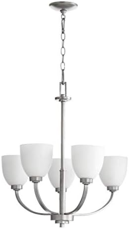 Five Light Satin Opal Glass Classic Nickel Up Chandelier