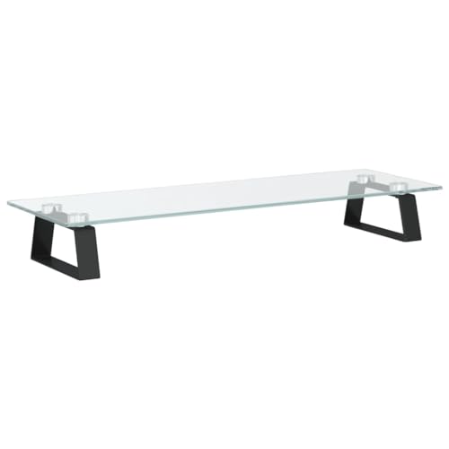 vidaXL Support de Moniteur, Support d'Ordinateur avec Rangement, Réhausseur d’Écran pour Ordinateur Bureau, Noir Verre Trempé et Métal