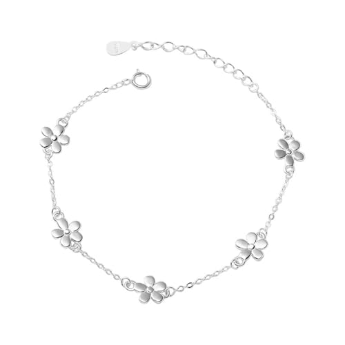 Dainty Flower 925 Sterling Silver Bracelets for Women Minimalist Daisy Flower Charm Link Bracelets Adjustable Chain Fashion Jewelry