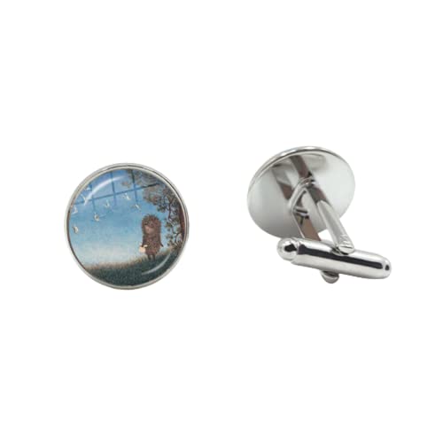 Erizo en la niebla Gemelos hombres mujeres Cabujón de vidrio hermosa dibujos animados Anima foto hecha a mano Gemelos Accesorios, 25mm, bronce, cristal, vidrio, metal, níquel, plata, estabilizado