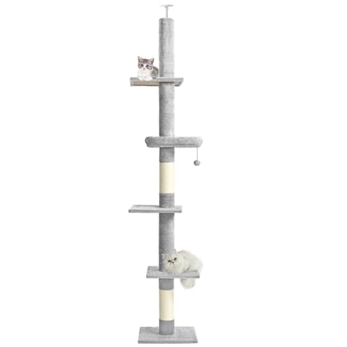 Floor to Ceiling Cat Tree with 5 Tiers and Cozy Bed