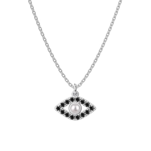 Collier mauvais œil en argent sterling délicat, talisman noir et perle de prestige