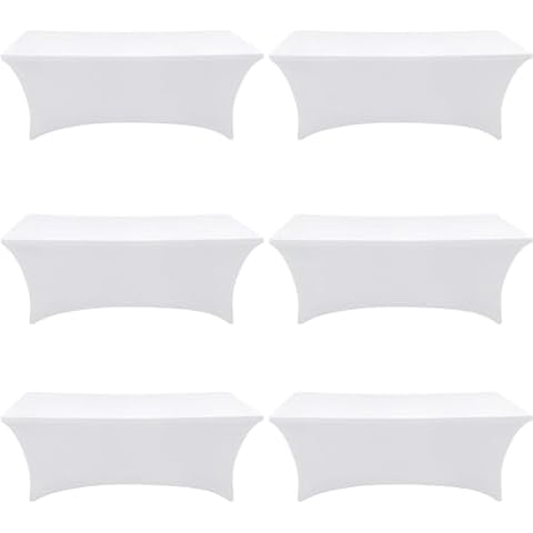 SEPARO - 6 Pack, 6FT White Spandex Table Cloth Fitted Rectangle Table Cover