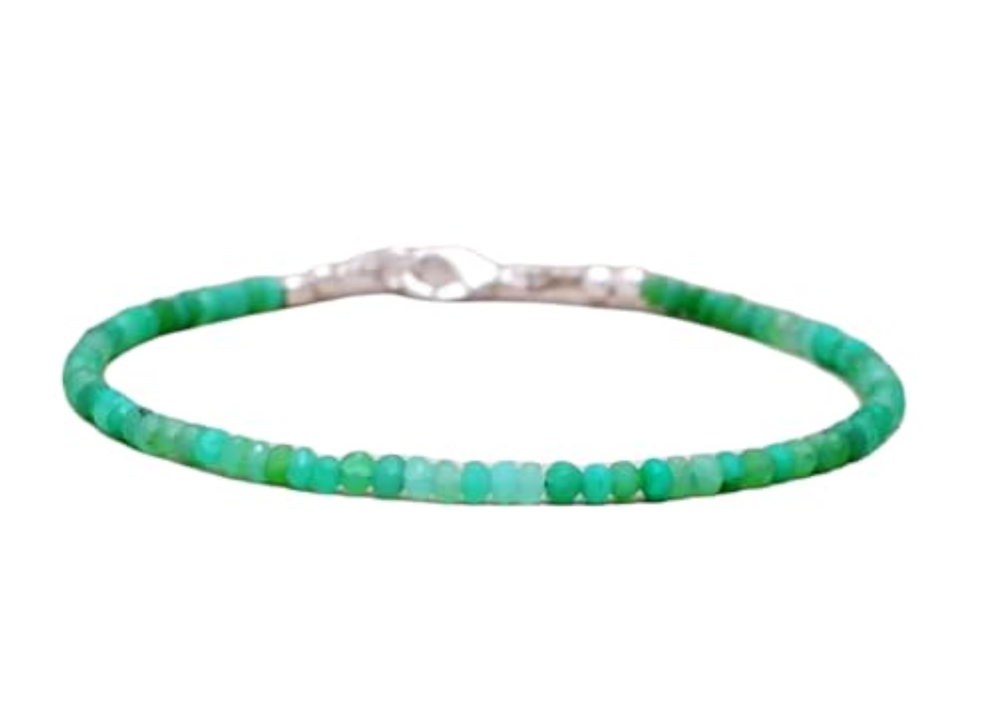 Chrysoprase Rondelle Beaded Bracelet, Adjustable Silver Lock