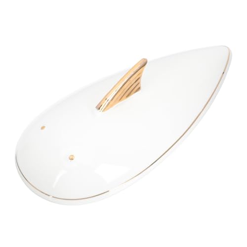 SHINEOFI Assiette à Poisson en Céramique Dorée Plat de Poisson Cuit à la Vapeur Petit Modèle Porte-Poisson Créatif Fond Antidérapant Assiette de Service pour Restaurant 1 Pièce