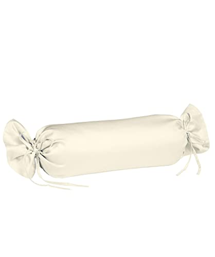 sleepling Satin Kissenbezug, Kissenhülle Nackenrolle aus 100% seidig weicher Baumwolle, Bezug Zierkissen, 60 Grad, Ökotex 100, Made in EU, 15 x 40 cm, Creme