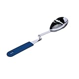 Souper Cubes + Lori Greiner No Mess Stainless Steel Cooking Spoon with Silicone Handle - Stainless Steel Serving Spoon No Mess Design Hooks on Side of Any Pot - Blueberry