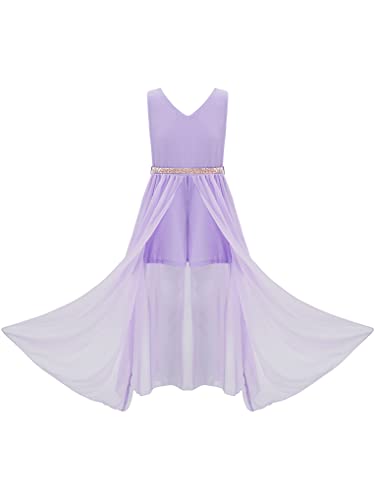 Hansber Girls Bridesmaid Wedding Birthday Maxi Dress Solid Sleeveless Romper School Prom Dress Dancewear