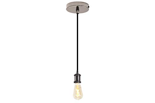 4lite Indoor Vintage Ceiling Light (Blackened Silver) Single Decorated Pendant Light with 1.5m Adjustable Cable & 640lm E27 ST65 LED Smart Amber Coated Filament Bulb- 4L1/7003-4Yr Guarantee