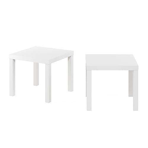 Image of Furinno Classic Homey Square Parsons Side End Table, Set of 2, White | 1.8 inch Triple Thick Tabletop, Modern End Table, Simple Night Stand, Bedside Table, for Living Room, Bedroom