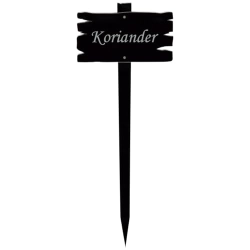 Bütic GmbH Acrylglas Pflanzschilder Holzbrettoptik schwarz - Gartenstecker, Kräuterschilder, Pflanzenstecker - Auswahl + Wunschname - wetterfest, Pflanzenname:Koriander