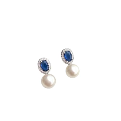 Boucles d'oreilles pendantes perles et zircon ovale pour femme