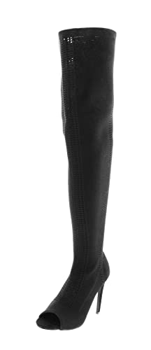 Cape Robbin Elnora-27 Open Peep Toe Knit Stretch Elastic Pull On Thigh High Boot