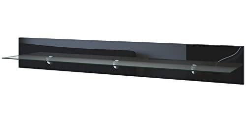 Vladon Wandregal Bari, Made in Germany, in Schwarz Hochglanz - Modernes Schweberegal (146 x 20 x 19 cm)