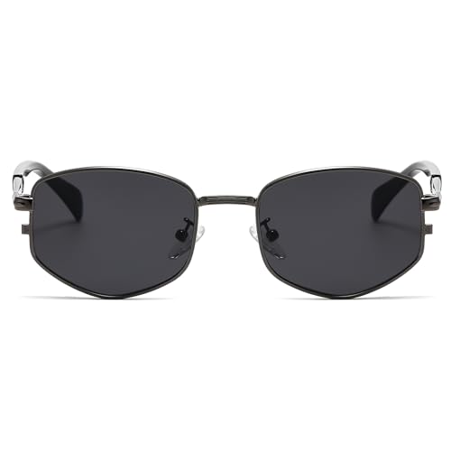 Image of LJCZKA Trendy Square Metal frame Sunglasses for Women Men Retro Polygon Sun Glasses Luxury Classic Shades