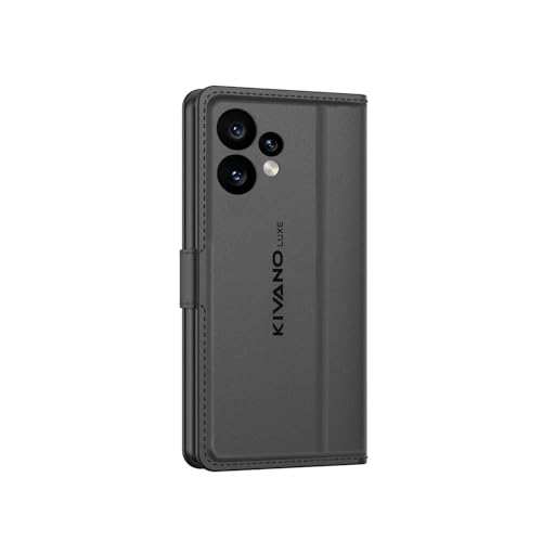 Image of KIVANO LUXE Compatible for CMF by Nothing Phone 2 Pro 5G Luxury Handmade Leather Magnetic Flip Folio Case | Card Holder & Kickstand | Slim Protective Cover | Unisex - Black