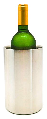 Stainless Steel Wine Cooler Bucket, Insulated Double Wall Design, White Wine Champagne Bottle Chiller, Brushed Surface, Great for Parties, Outdoor Events, Keeps Beverages Ice Chilled, 1.6L, Silver