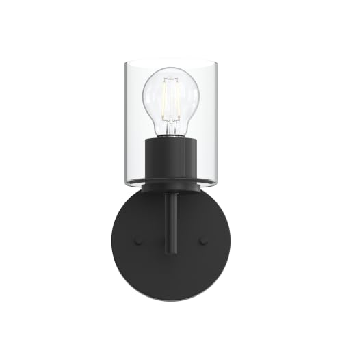 Image of Progress Lighting Replay 5.125 Inch 1-Light Vanity Light, Transitional, Black with Clear Glass Shade, (9.75 inch H x 5.125 inch W x 5.875 inch D), P300581-031