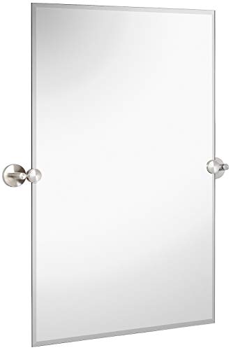Hamilton Hills Large Pivot Rectangle Mirror with Brushed Chrome Wall Anchors | Silver