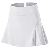 Acfoda Tennisrock Damen Sportrock Lang Golf Fitness Skort Hockey Rock Kurz Laufrock mit Balltasche Innenhose Weiß M