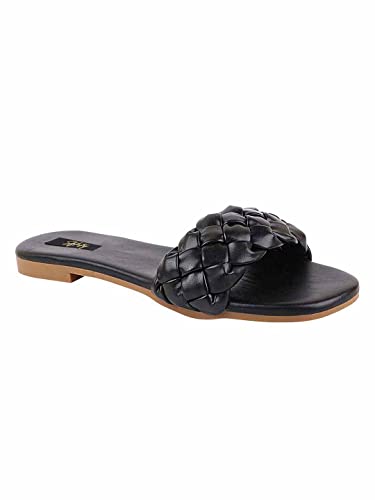 Image of Shoetopia Women's Braided Flat Slip-On Sandals Comfortable || Open-Toe Casual Slides for Summer, Beach