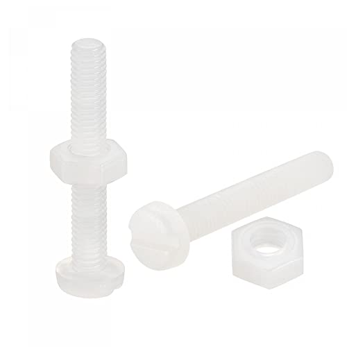 sourcing map 20 Paar Nylon Schraubmuttern Sortiment M3x20mm Flachkopfschrauben mit Schlitz und M3 Sechskantmuttern für Elektronik Maschinen Weiß