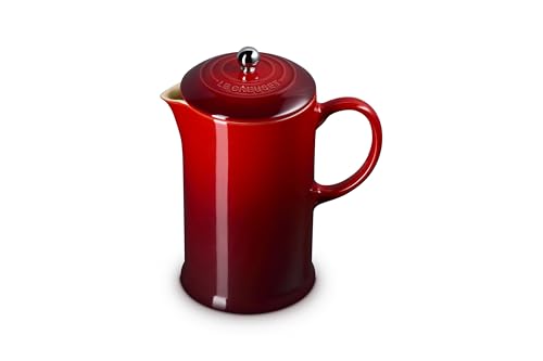 LE CREUSET Cafetière avec Piston en Inox, 1L, Céramique, Cerise, 70712000600009
