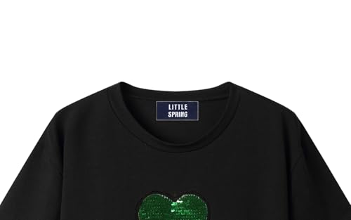 LittleSpring Girls Short Sleeve Tshirt Heart Shaped Flip Sequin Tees3