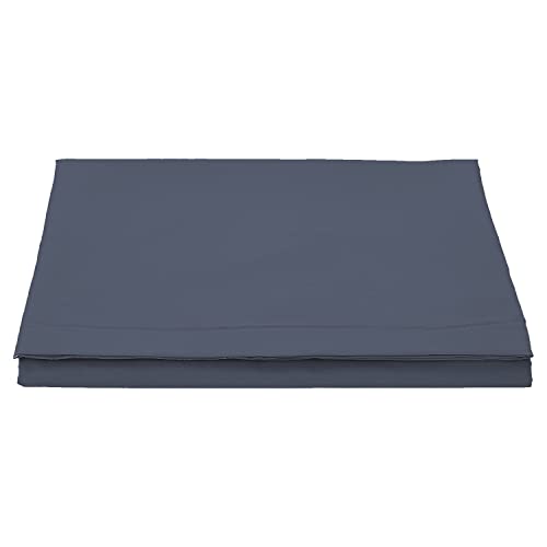 Pizuna Pure Combed Cotton Double Flat Sheet Dark Blue, 600 Thread Count Long Staple Brushed Cotton Flat Sheets Double